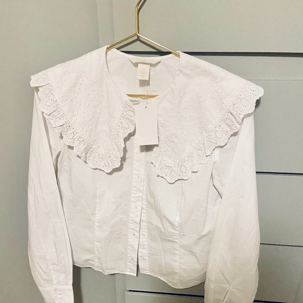 White Eyelet Large Collar Blouse